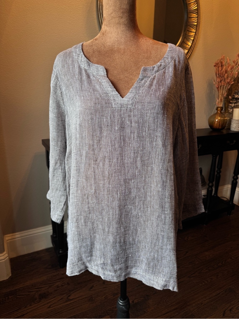 Pure Jill 100% Linen Gray V-Neck Tunic Women's Small